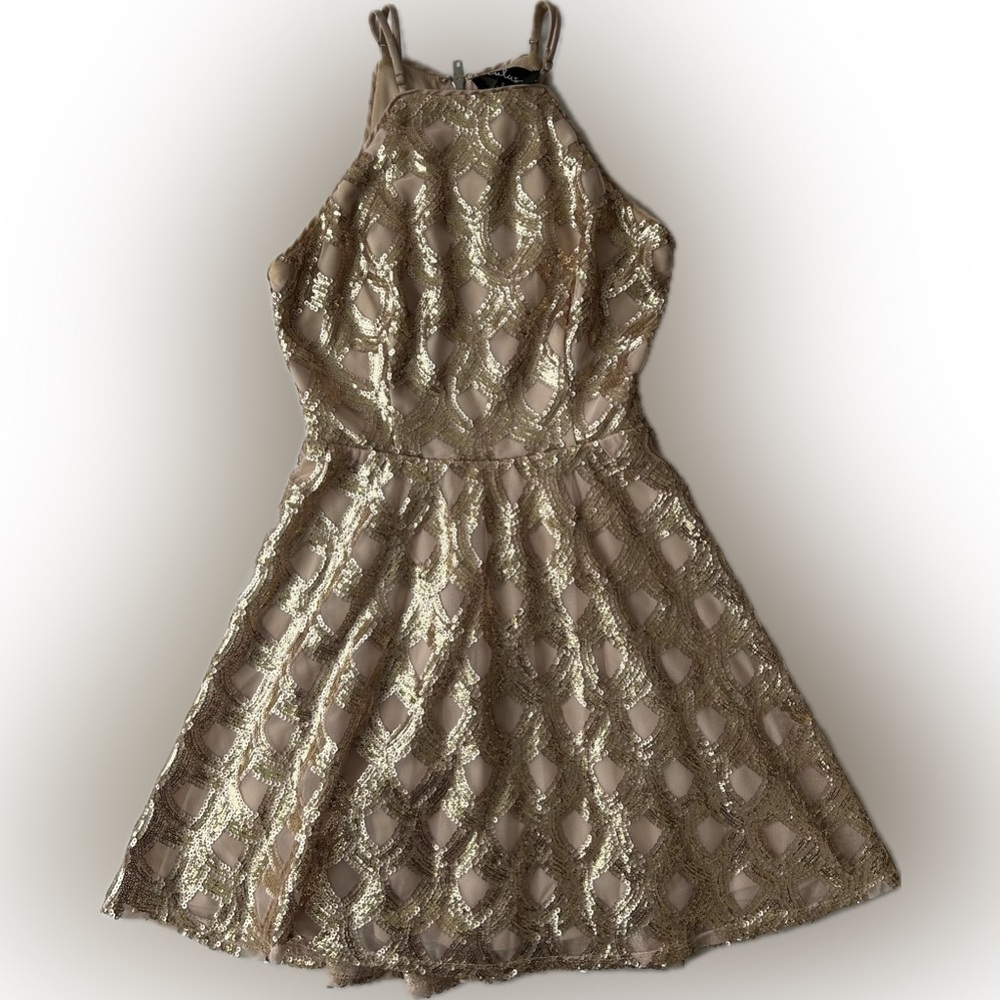 Lulu’s Gold Sequined Blush Dress
